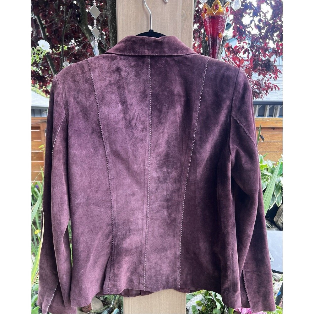 Vintage 90s Allan Denis Burgundy Suede 100% Leather Blazer Jacket Women’s M - Picture 5 of 16